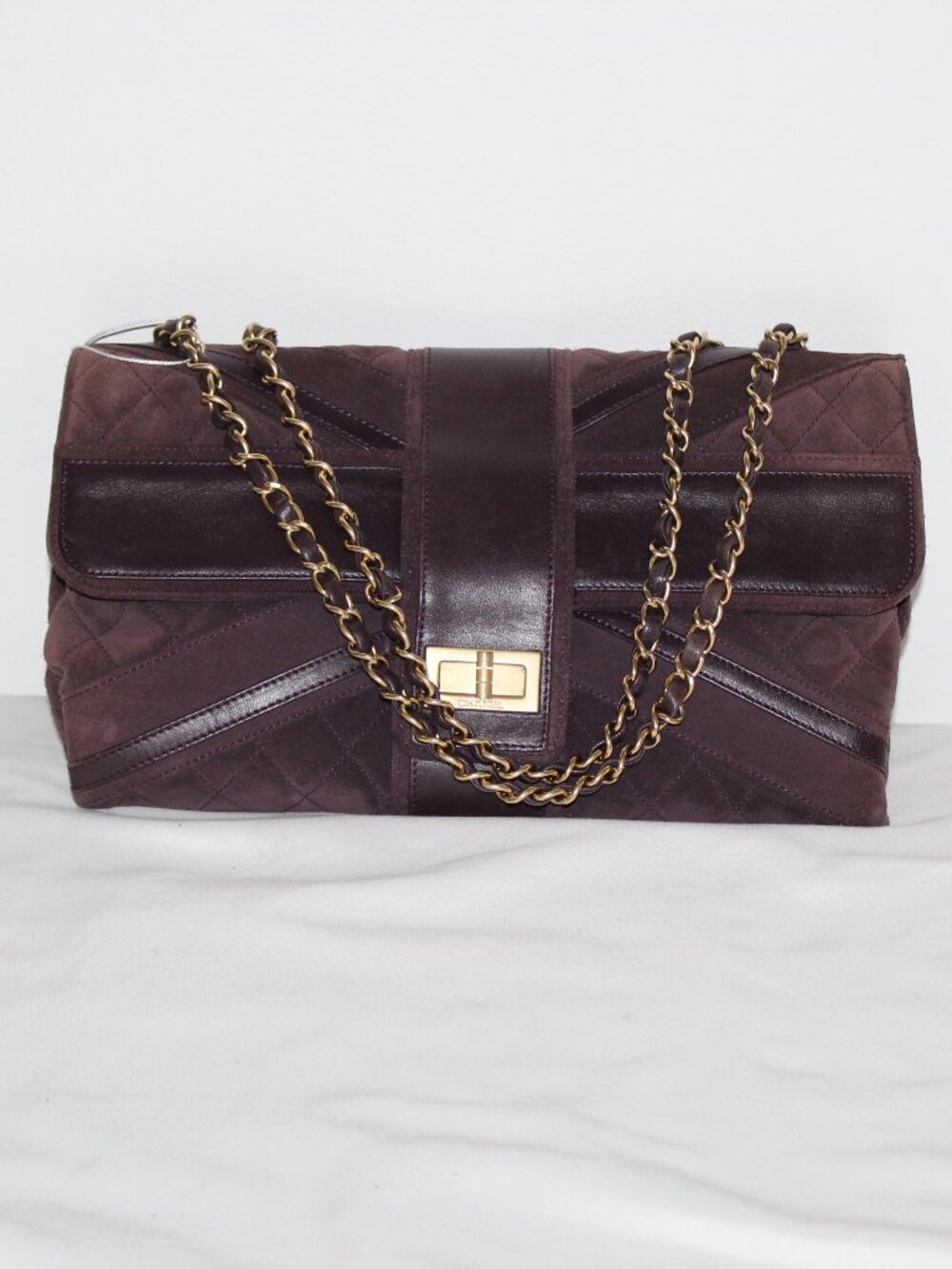 Chanel Vintage Suede Leather Union Jack Reissue 2.55 Jumbo Flap Shoulder Bag
